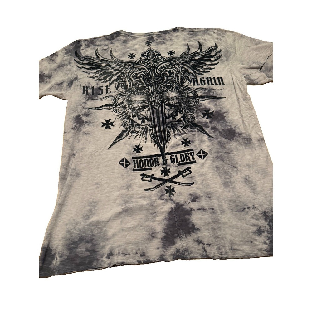 Raw State Premium Mens Gray Gothic Sword Winged T-Shirt XL Y2K Biker Grunge